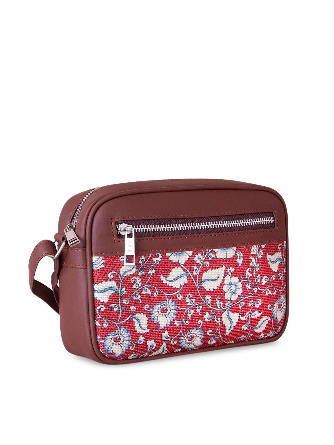 ZOUK Red Floral Printed Structured Kalamkari Sling Bag