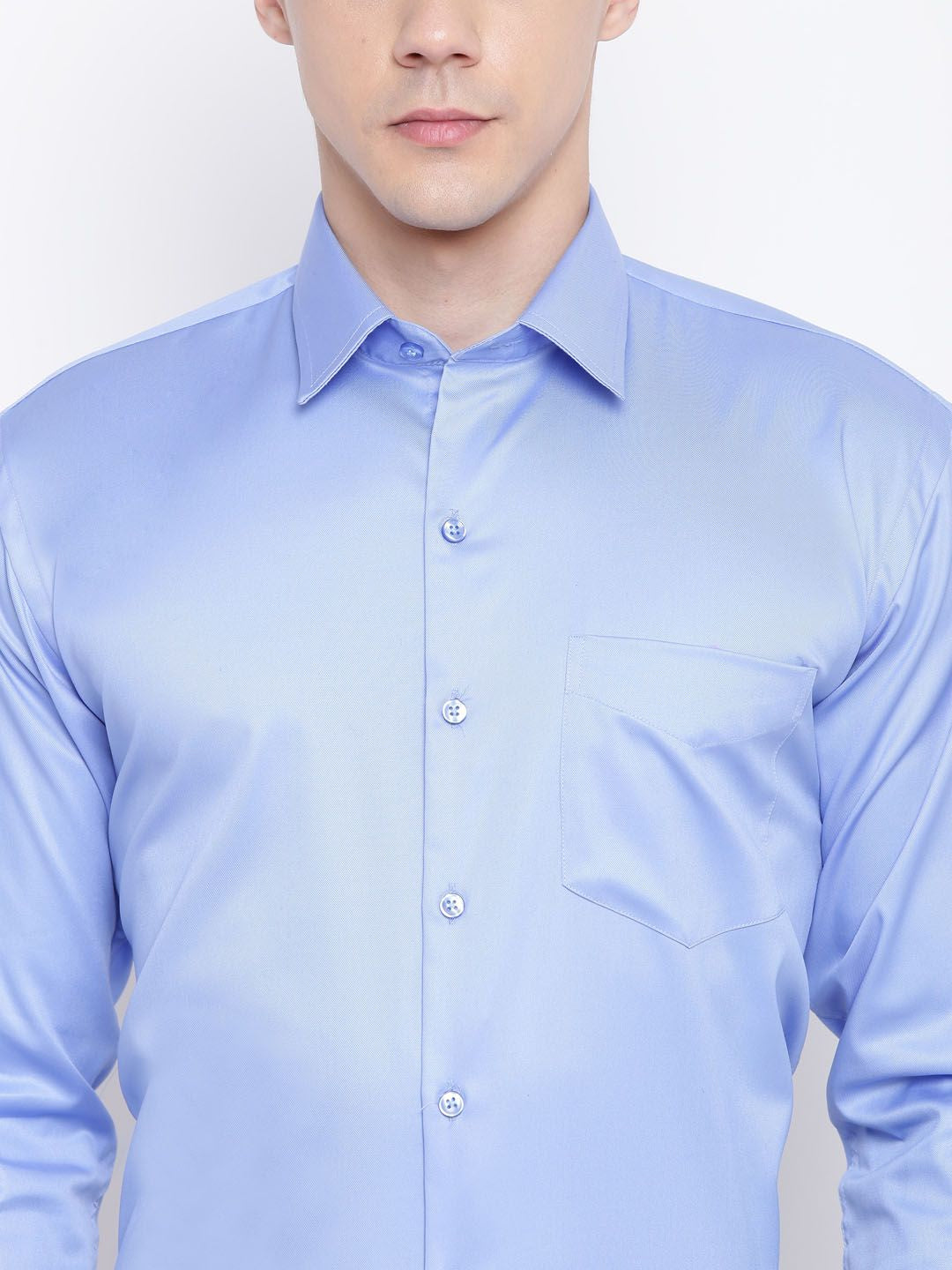 Hancock Men Blue Solid French Cuff Satin Slim Fit Pure Cotton Formal Shirt