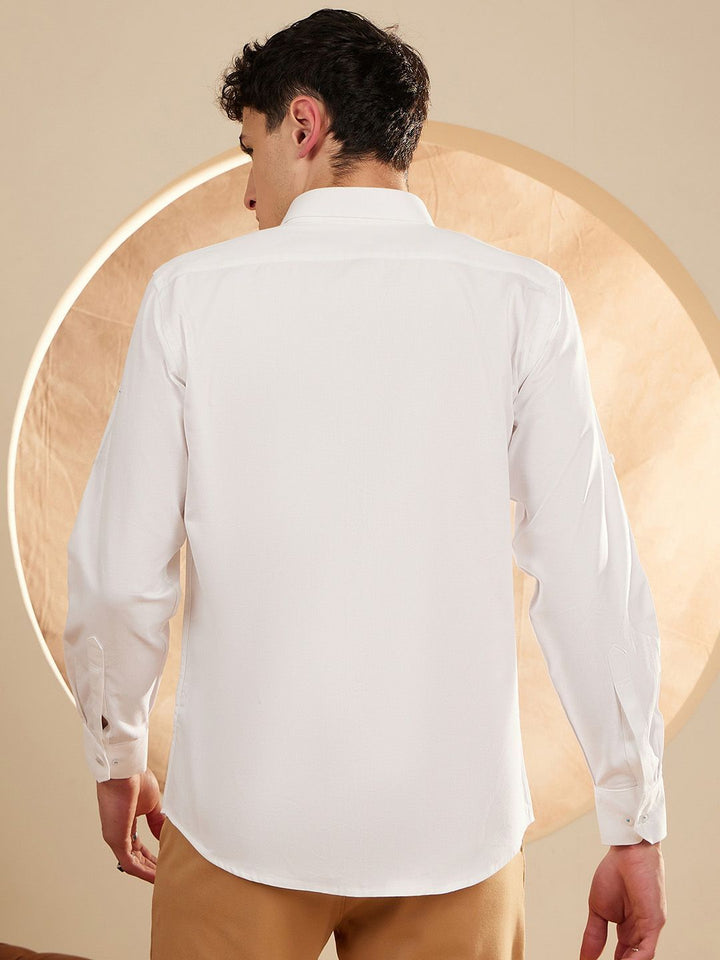 DENNISON Men White Smart Slim Fit Solid Formal Shirt