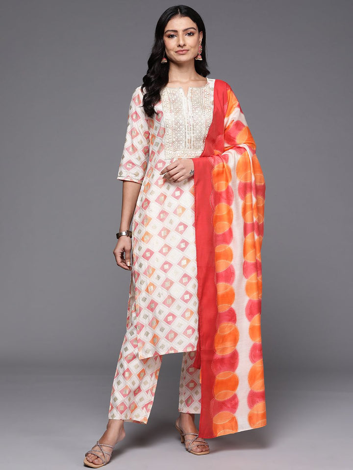 Libas Printed Regular Sequinned Kurta with Trousers & Dupatta