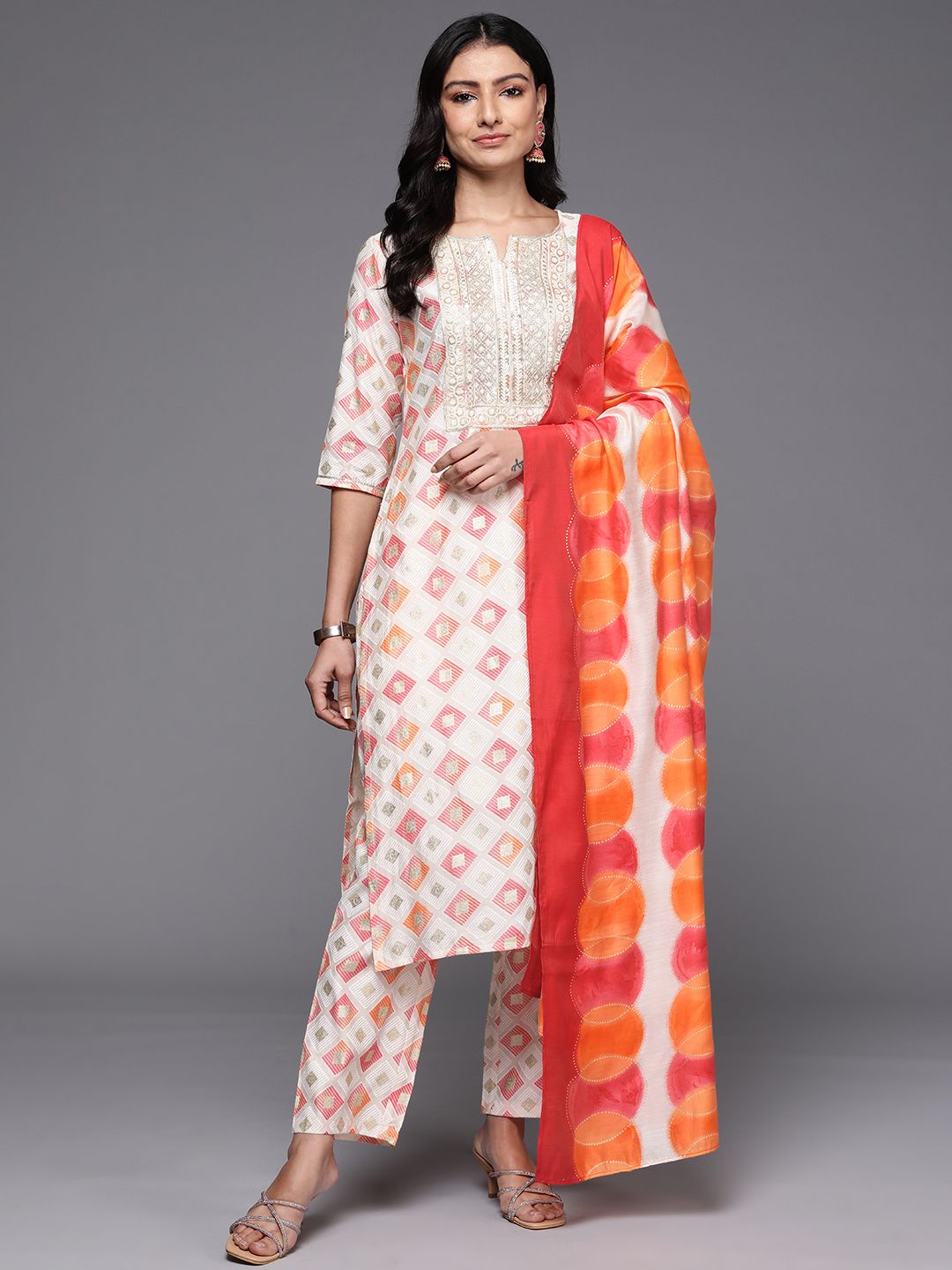 Libas Printed Regular Sequinned Kurta with Trousers & Dupatta