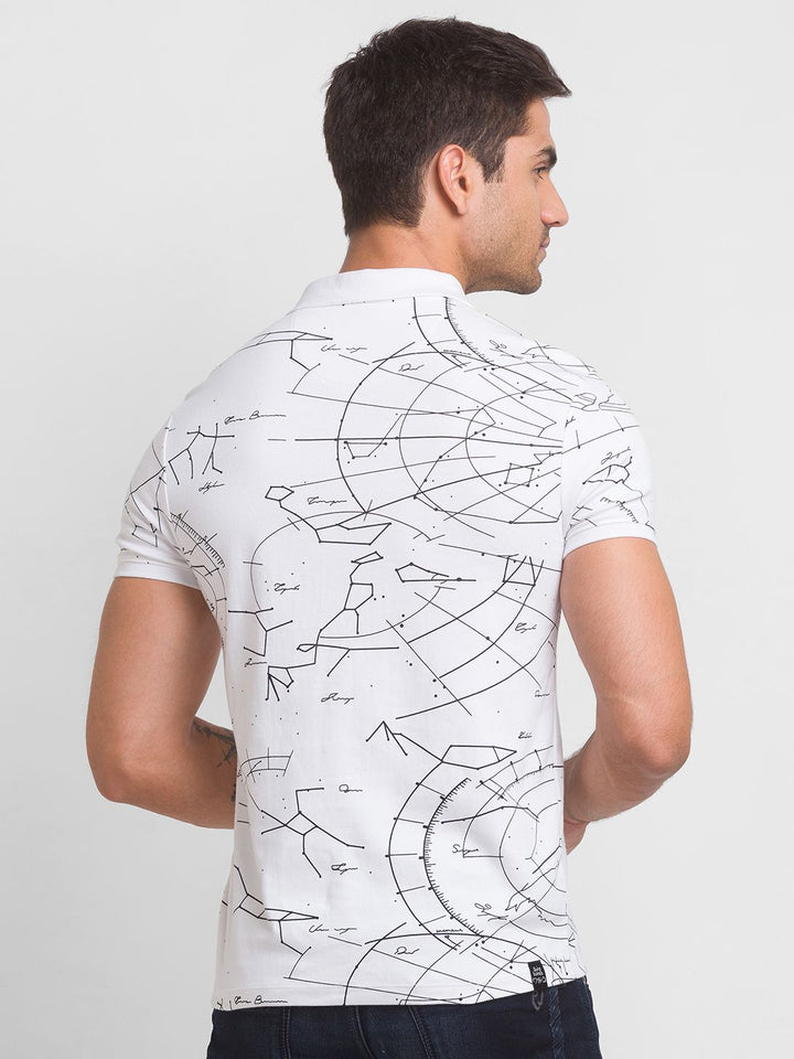 Being Human Men White Printed Polo Collar Cotton T-shirt
