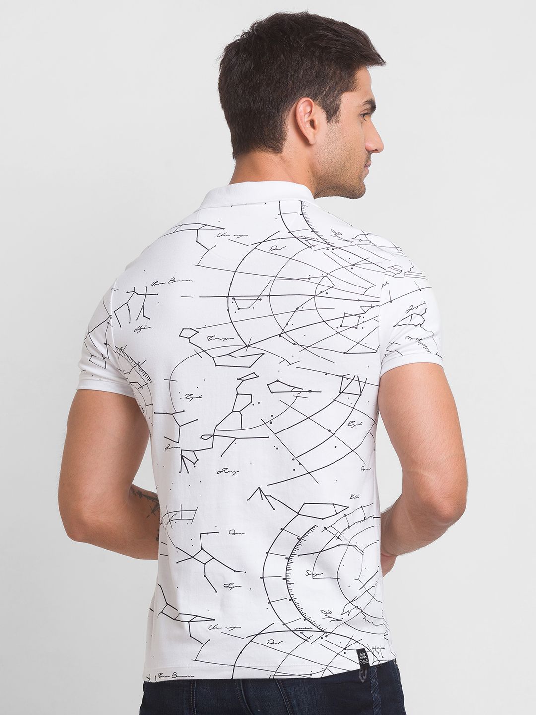 Being Human Men White Printed Polo Collar Cotton T-shirt