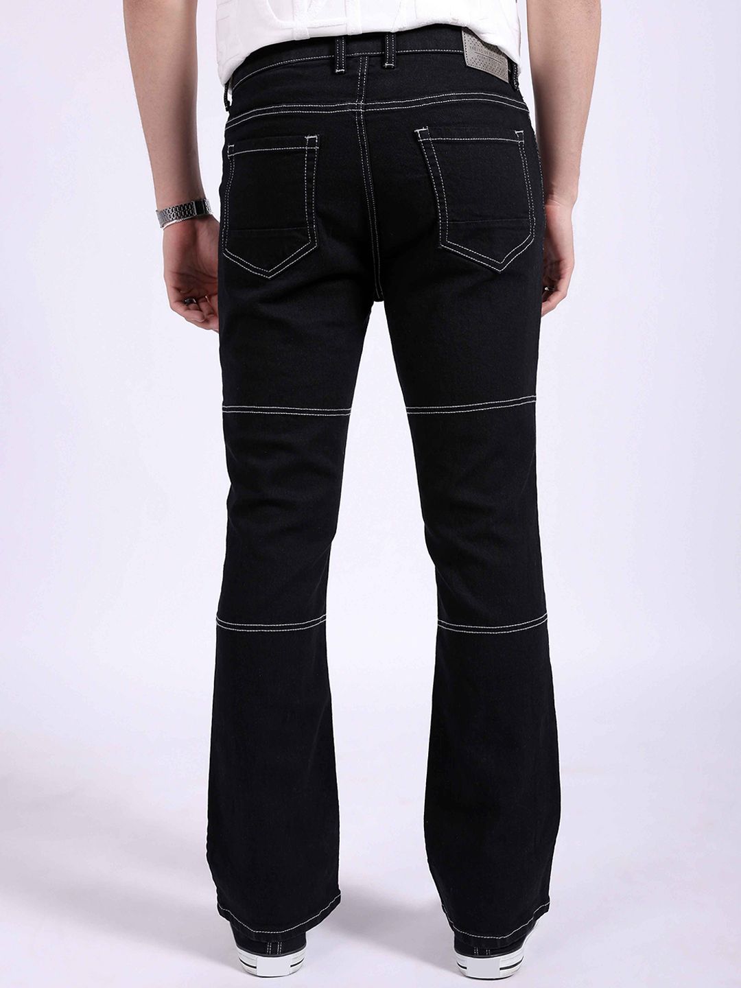 The Indian Garage Co Men Bootcut Contrast Stitch Mid Rise Cotton Jeans