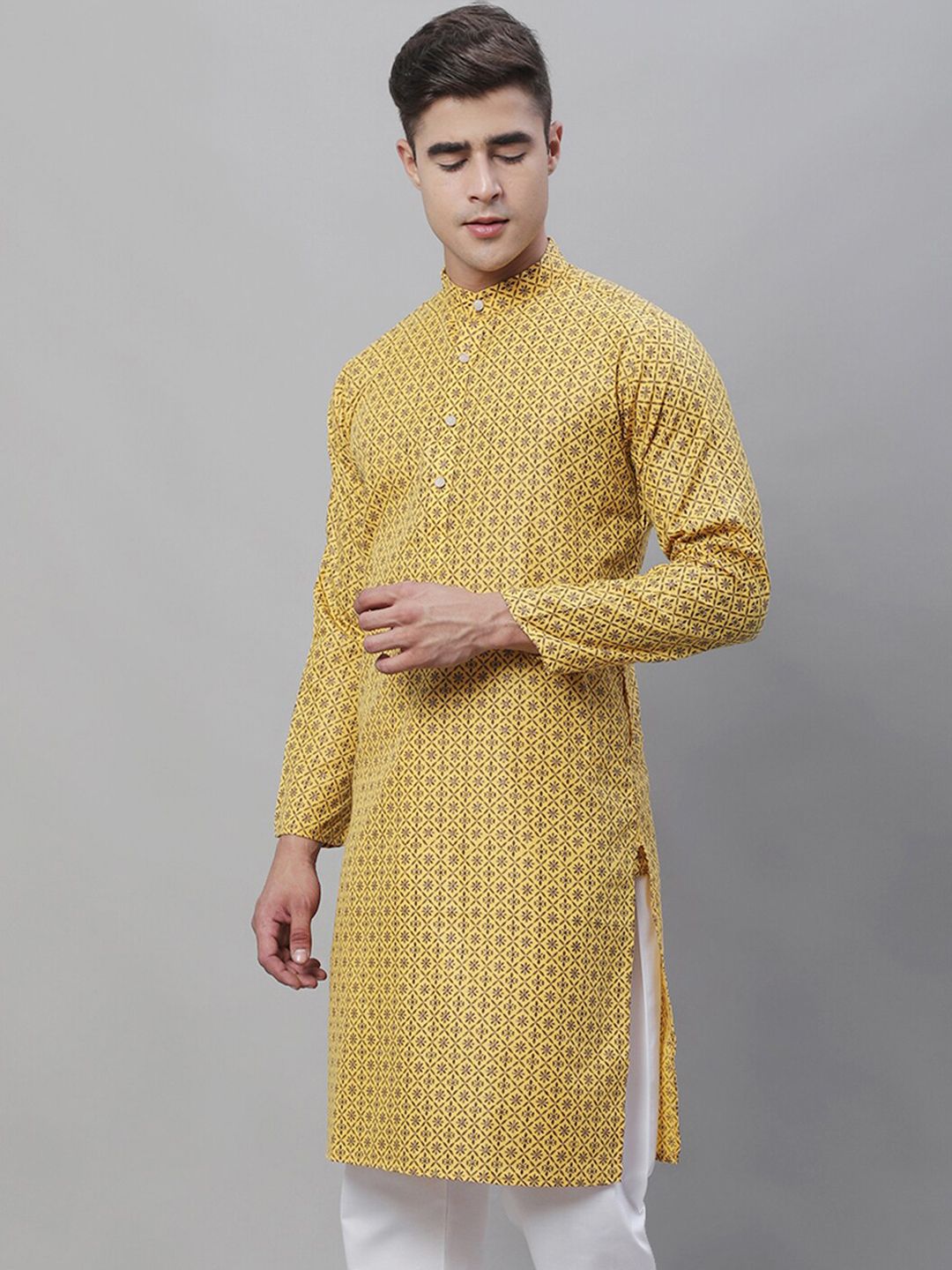 SOJANYA Kurta Kolar Bercetak Motif Etnik Mandarin