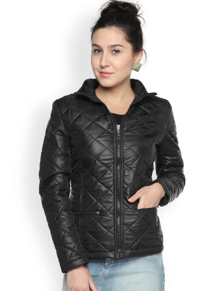 Campus Sutra Windcheater Spread Collar Crop Quilted Jacket
