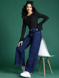 DressBerry Bell Sleeves Ribbed Cut-Out Top
