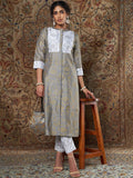 Shae by SASSAFRAS Women Grey Ethnic Motifs Printed Kurta with Trousers