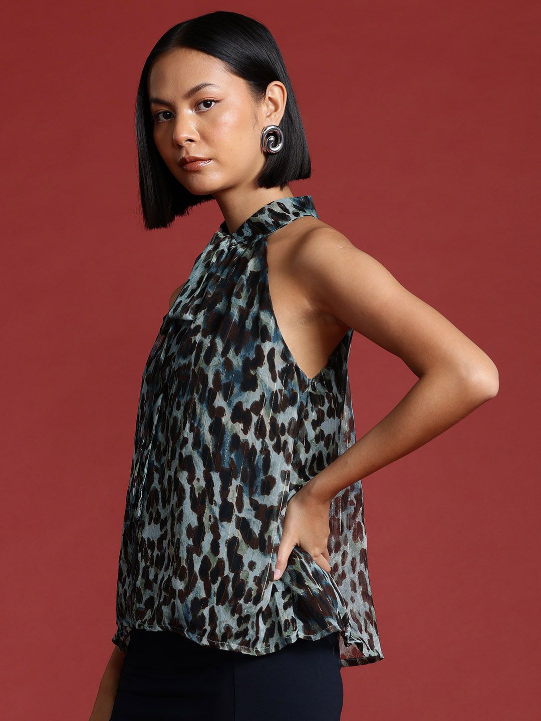 all about you Animal Print Tie-Up Neck Top