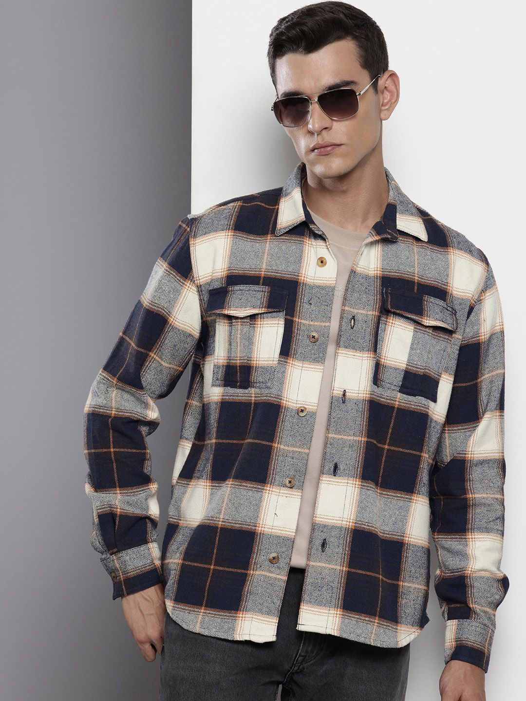 The Indian Garage Co Pure Cotton Opaque Checked Casual Shirt