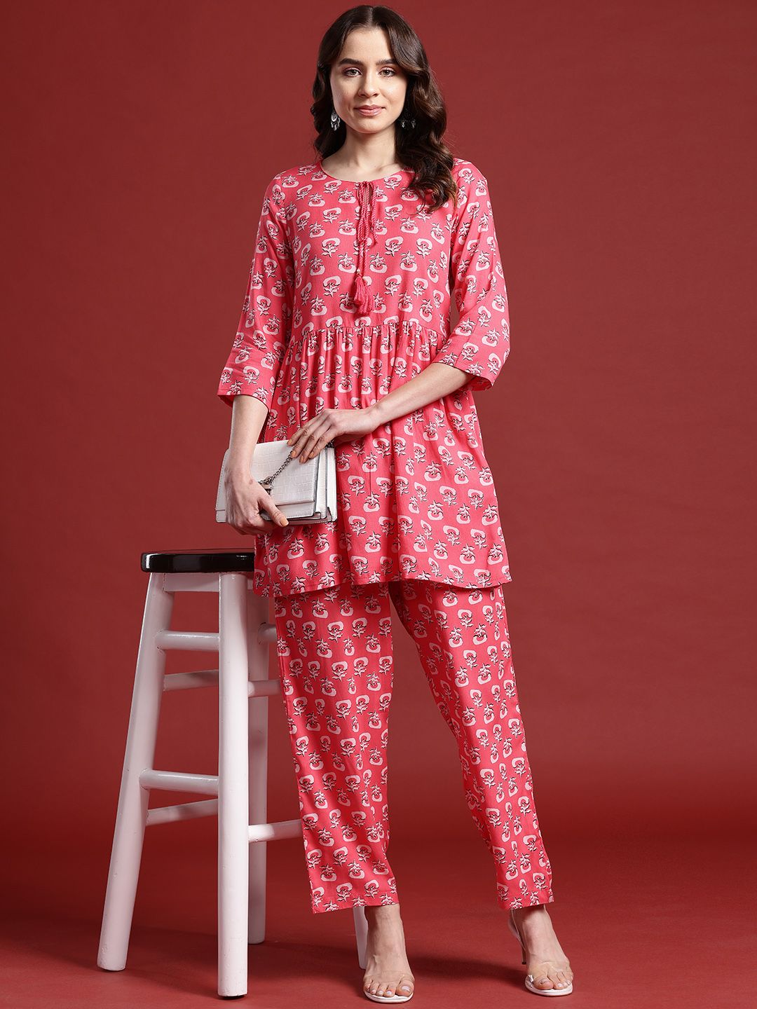 Anouk Ethnic Motifs Printed Pleated Kurta with Trousers