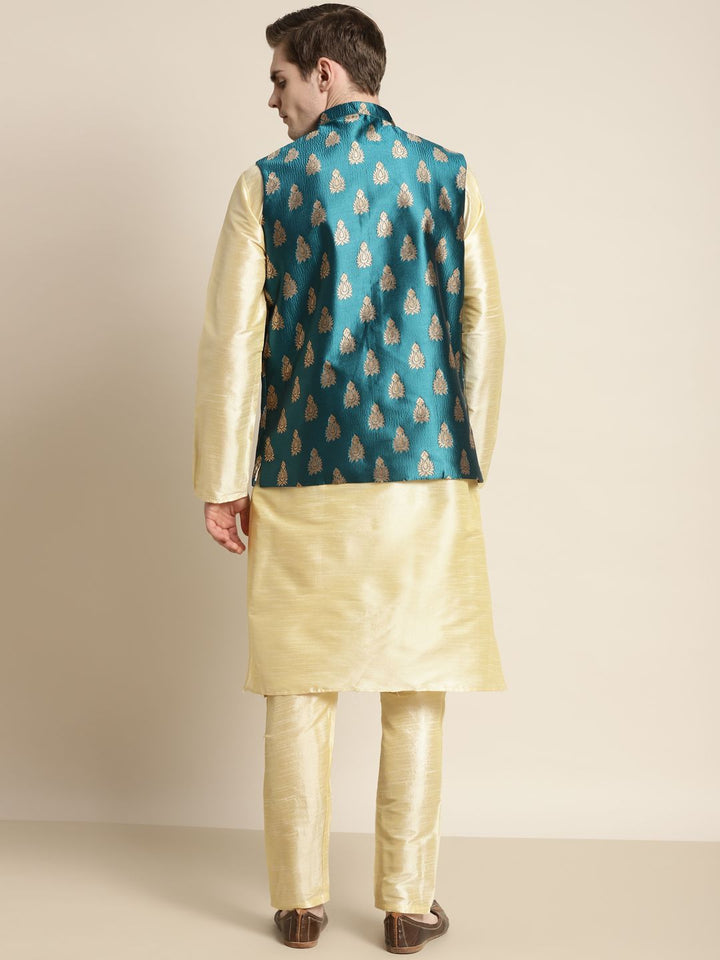 SOJANYA Kurta Motif Etnik Berwarna Emas Lelaki dengan Churidar