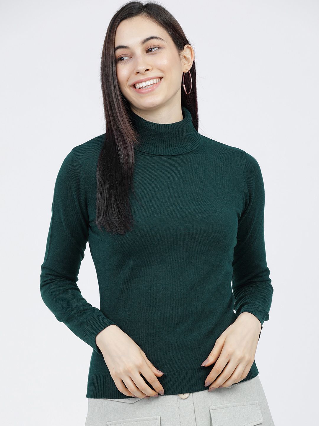 Tokyo Talkies Wanita Sweater Pepejal Hijau