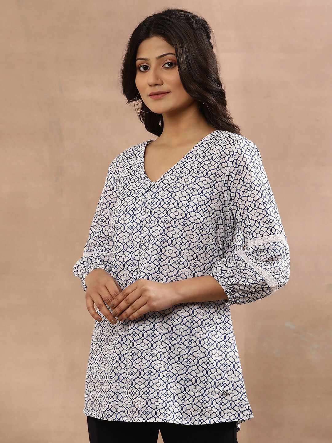 W Geometric Printed Pure Cotton Top