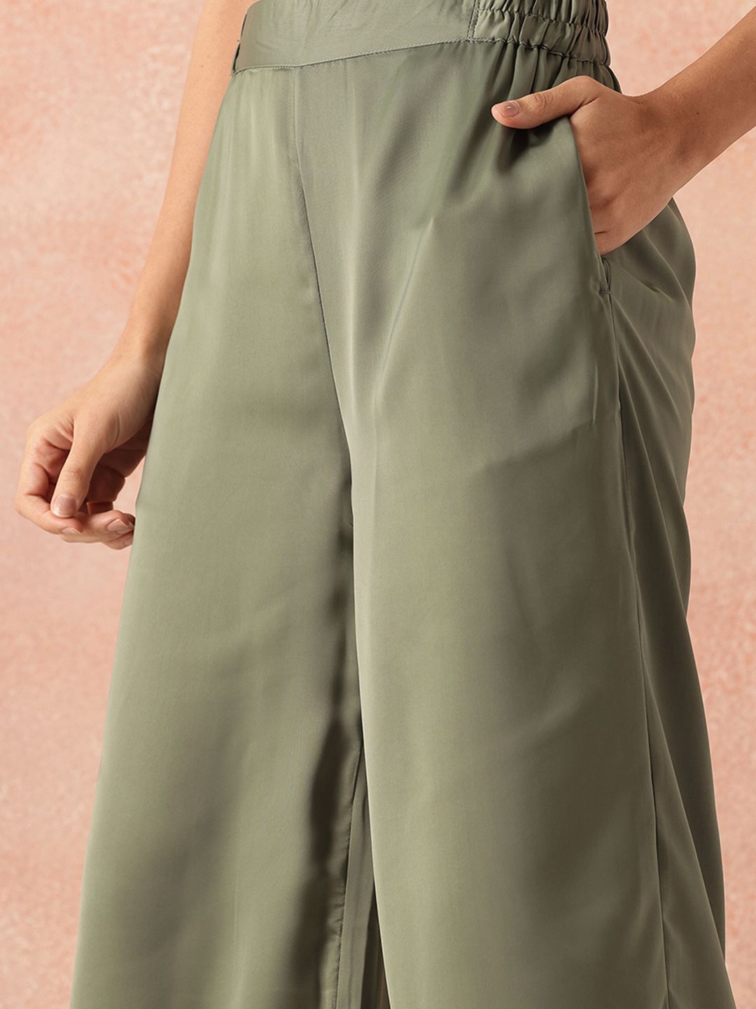 all about you Front Tie-Up Satin Top with Flared Trousers