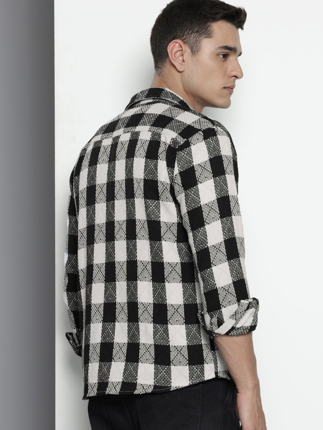 The Indian Garage Co Pure Cotton Textured Checks Opaque Relaxed Fit Casual Shirt