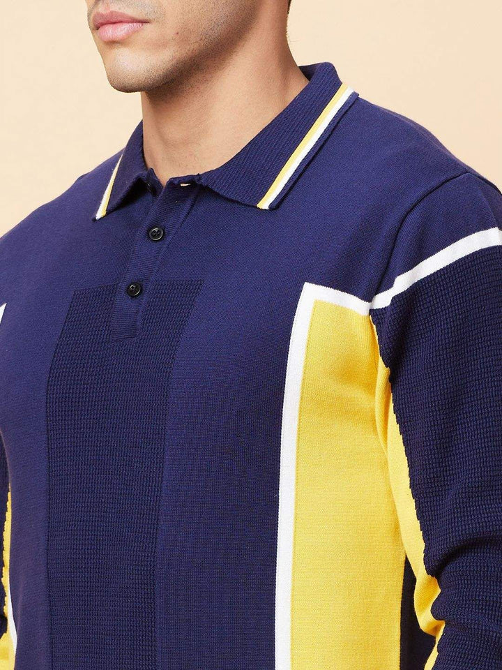Being Human Men Colourblocked Polo Collar Pockets T-shirt