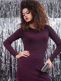 Tokyo Talkies Burgundy Embellished Bodycon Midi Dress