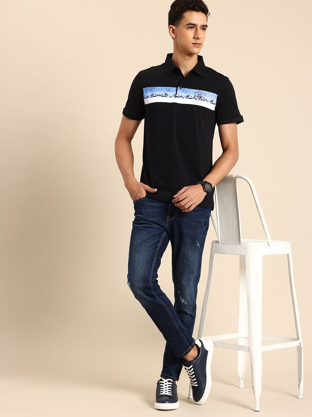 Being Human Printed Polo Collar Pure Cotton T-shirt