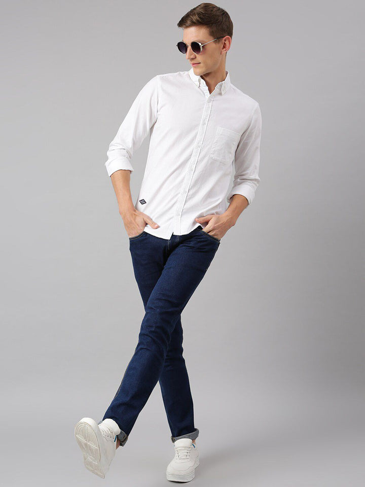 Thomas Scott Men White Slim Fit Cotton Casual  Shirt