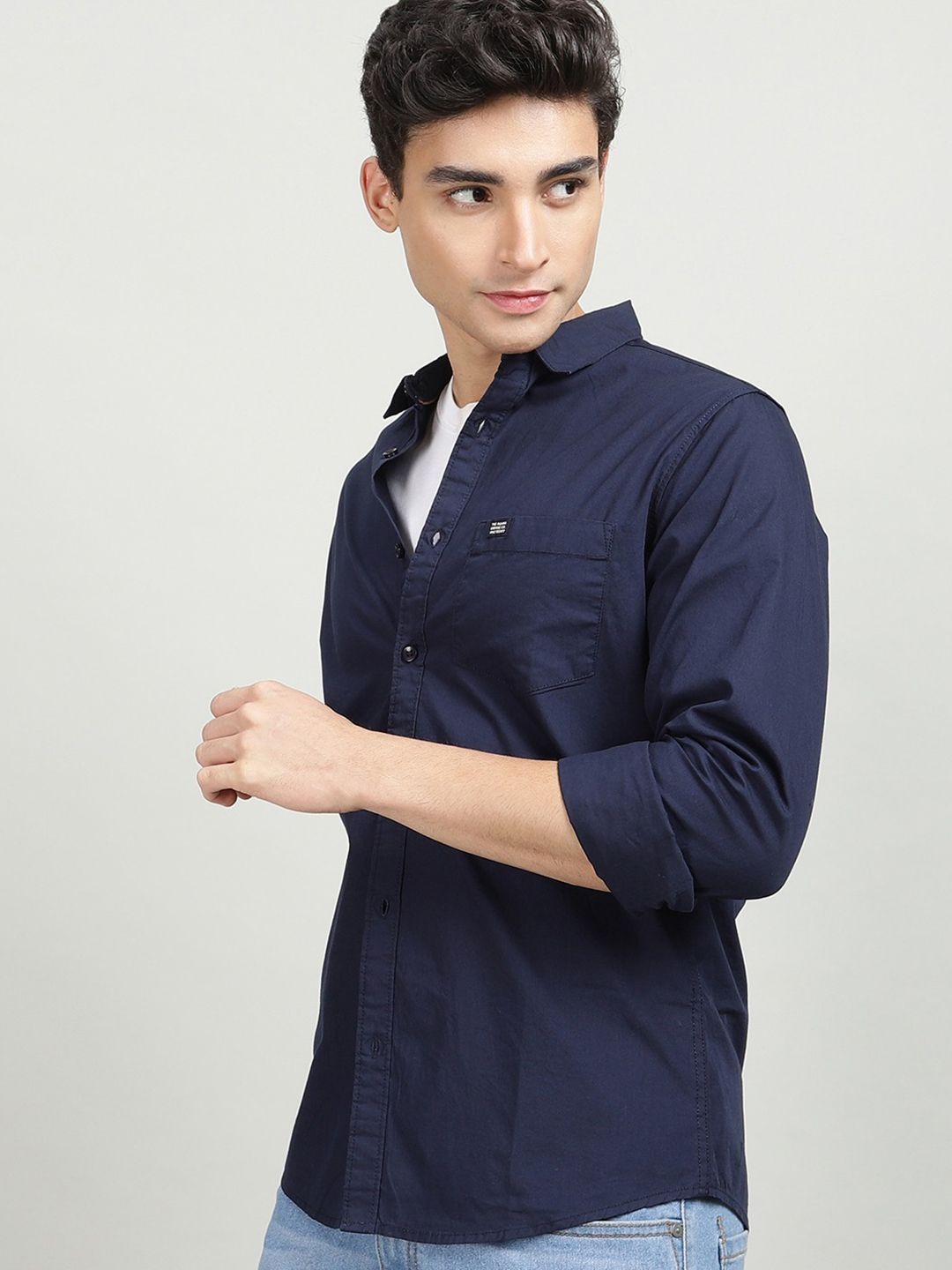The Indian Garage Co Men Navy Blue Solid Casual Shirt