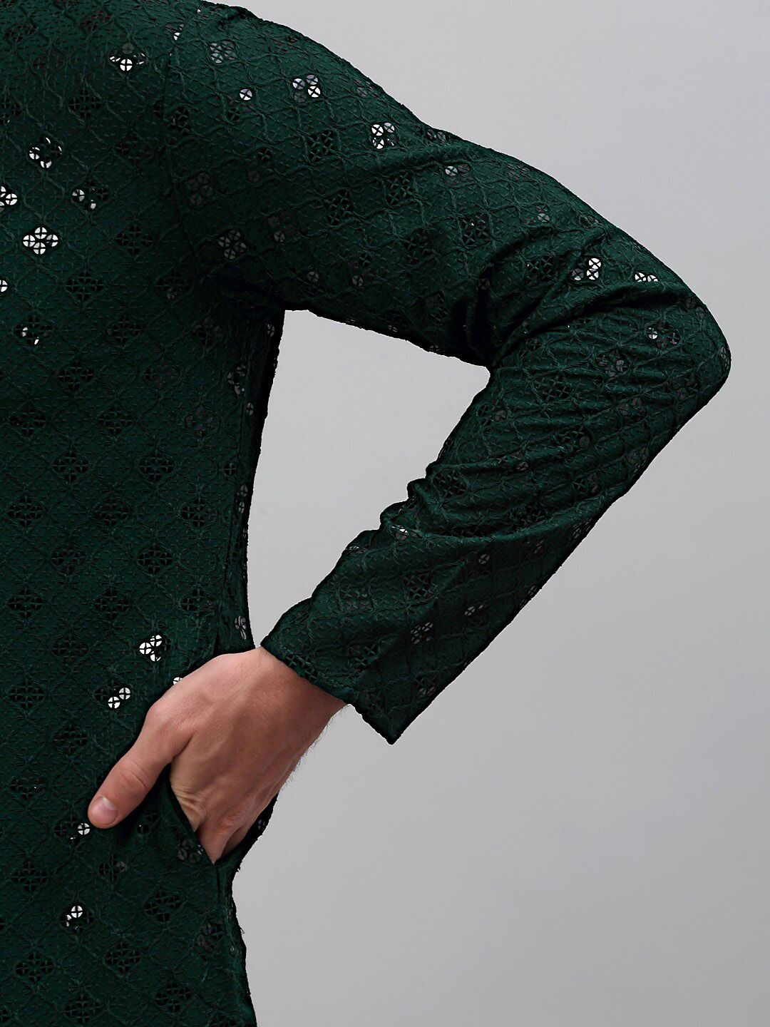 Jompers Mandarin Collar Embroidered Chikankari Straight Kurta With Pyjamas