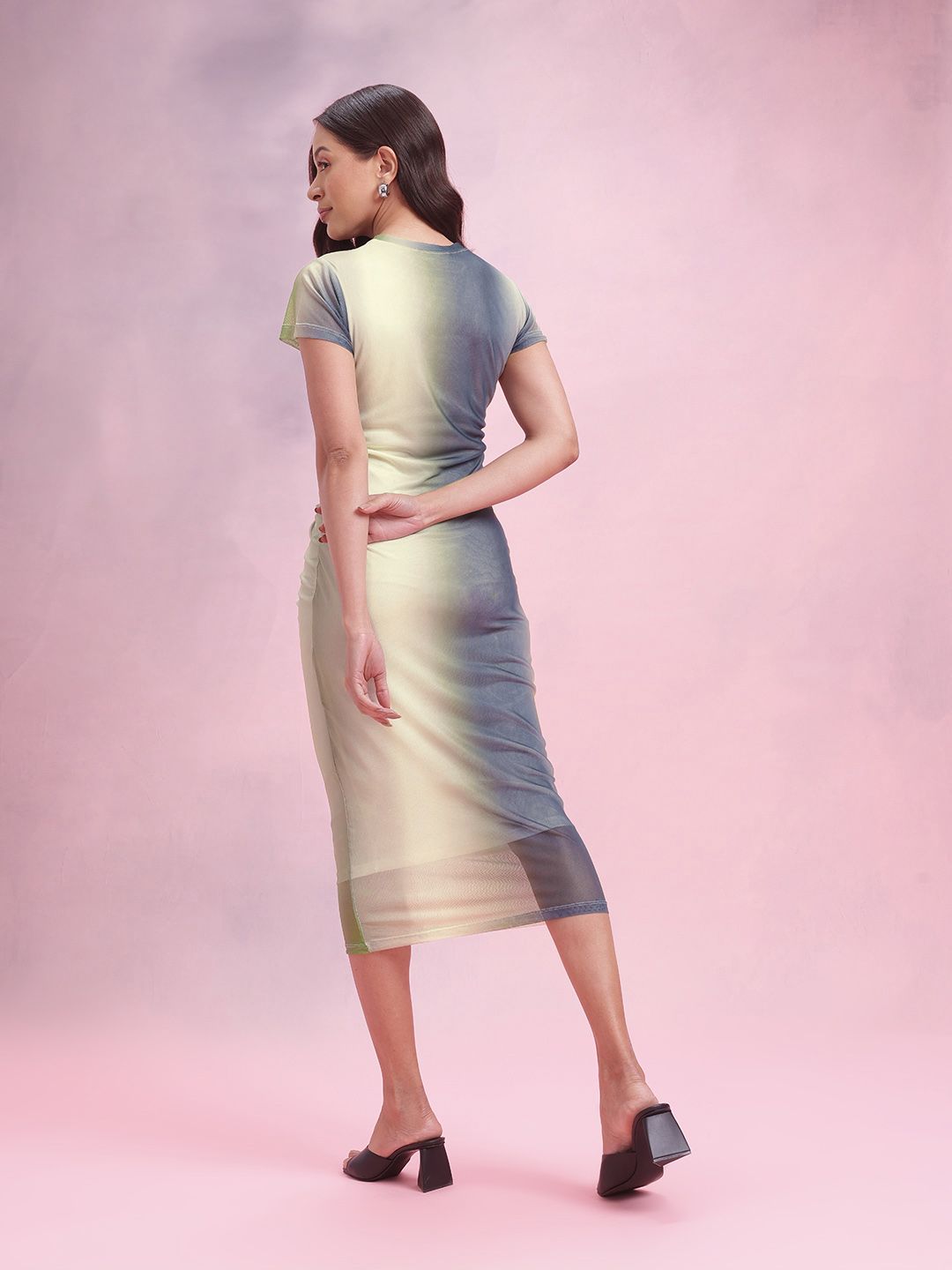 DressBerry Dyed Ruched Net Sheath Midi Dress