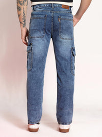 Urbano Fashion Men Light Blue Regular Fit Washed Cargo Jeans With 6 Pockets Stretchable