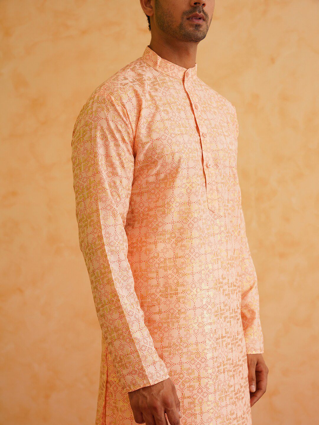 SOJANYA Ethnic Motifs Printed Mandarin Collar Long Sleeves Pure Cotton Straight Kurta