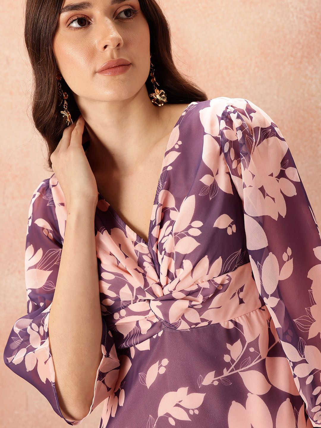 all about you Floral Print Twisted A-Line Midi Dress