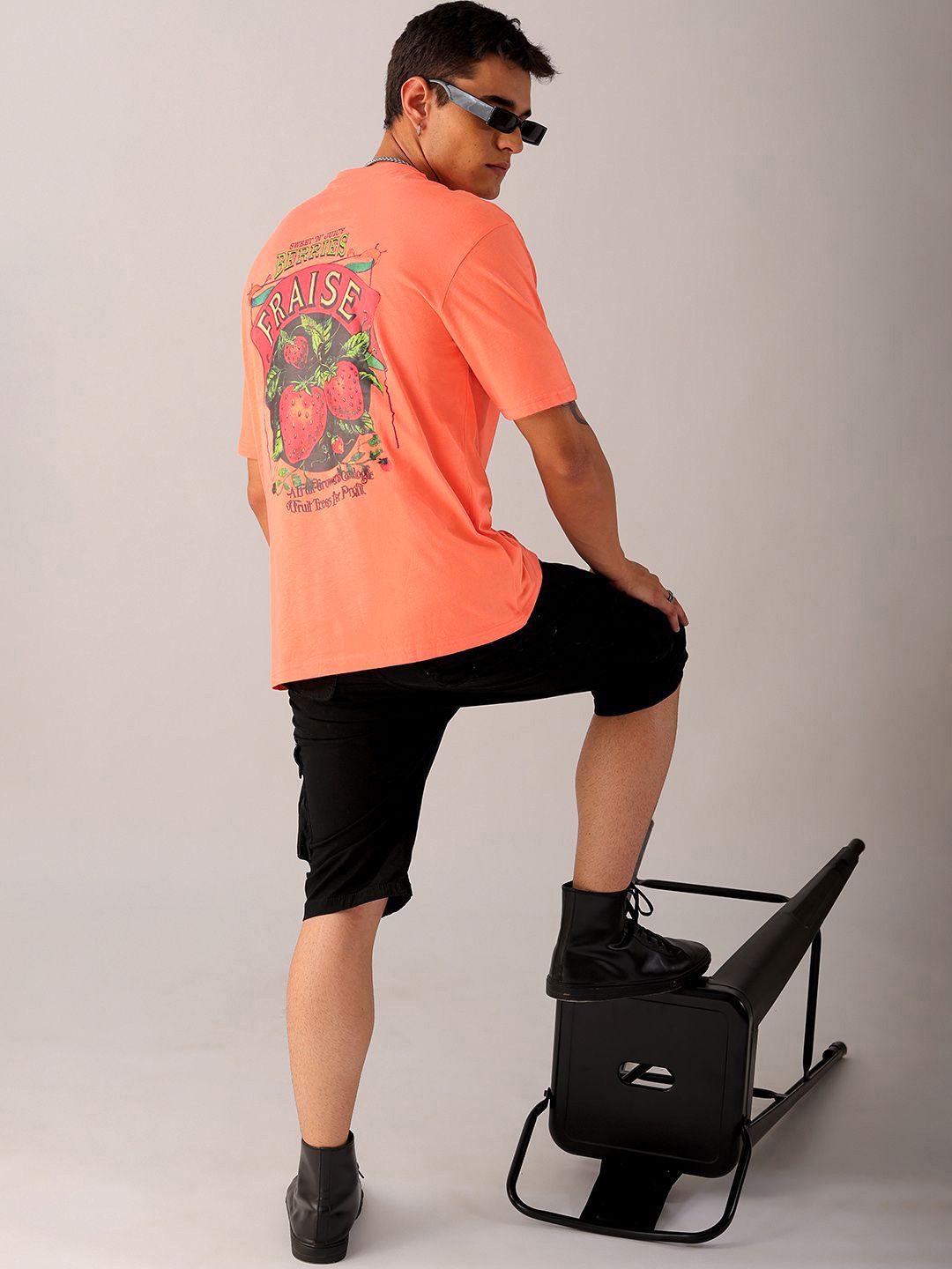 The Indian Garage Co Men Back Printed Boxy Oversized Round Neck T-shirt
