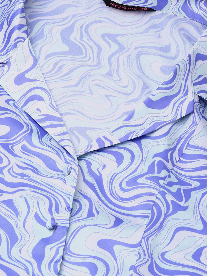 DressBerry Edgy Instinct Lapel Collar Marble Print Shirt