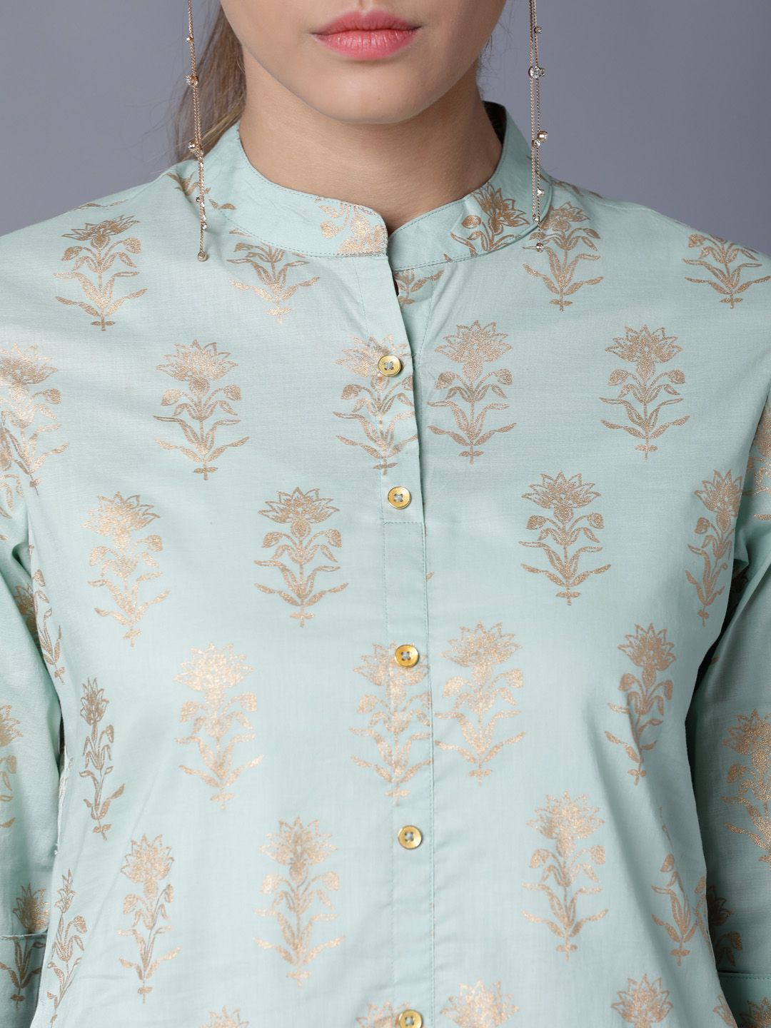 Vishudh Women Turquoise Blue & Gold-Toned Printed Kurta with Palazzos