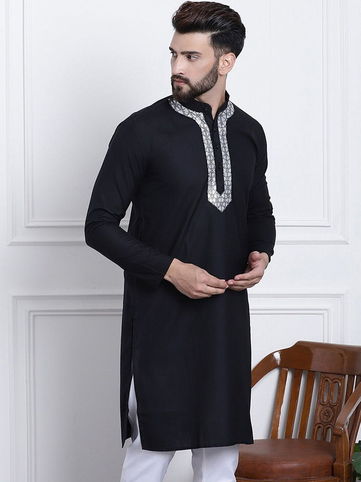 SOJANYA Band Kolar Geometrik Benang Kerja Kapas Kurta