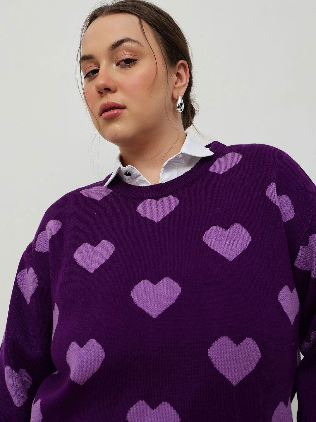 Wanita jalanan curvy ditambah saiz bercetak pullover