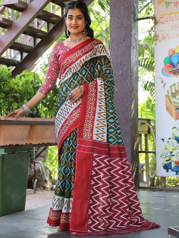 Saree mall Ethnic Motifs Poly Cotton Ikat Sarees