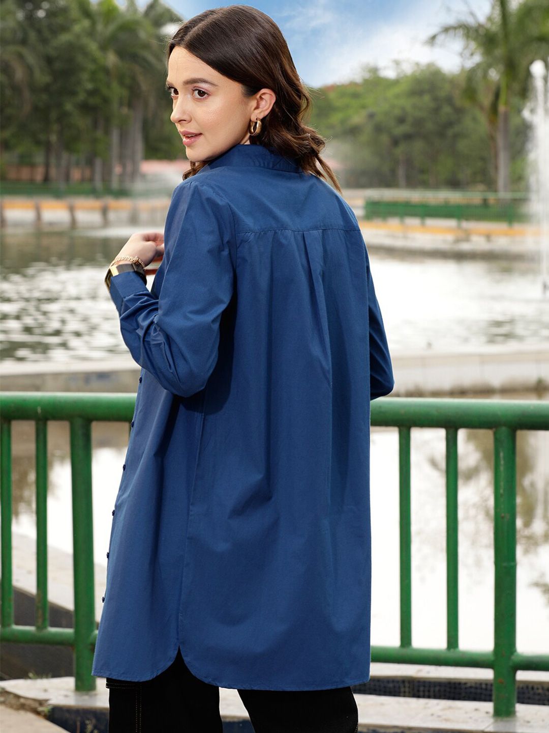 STREET 9 Blue Comfort Spread Collar Casual Shirt