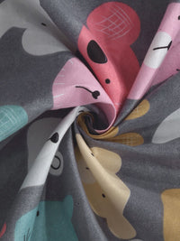 KLOTTHE Grey Printed Fitted 300 TC Double King Bedsheet With 2 Pillow Covers