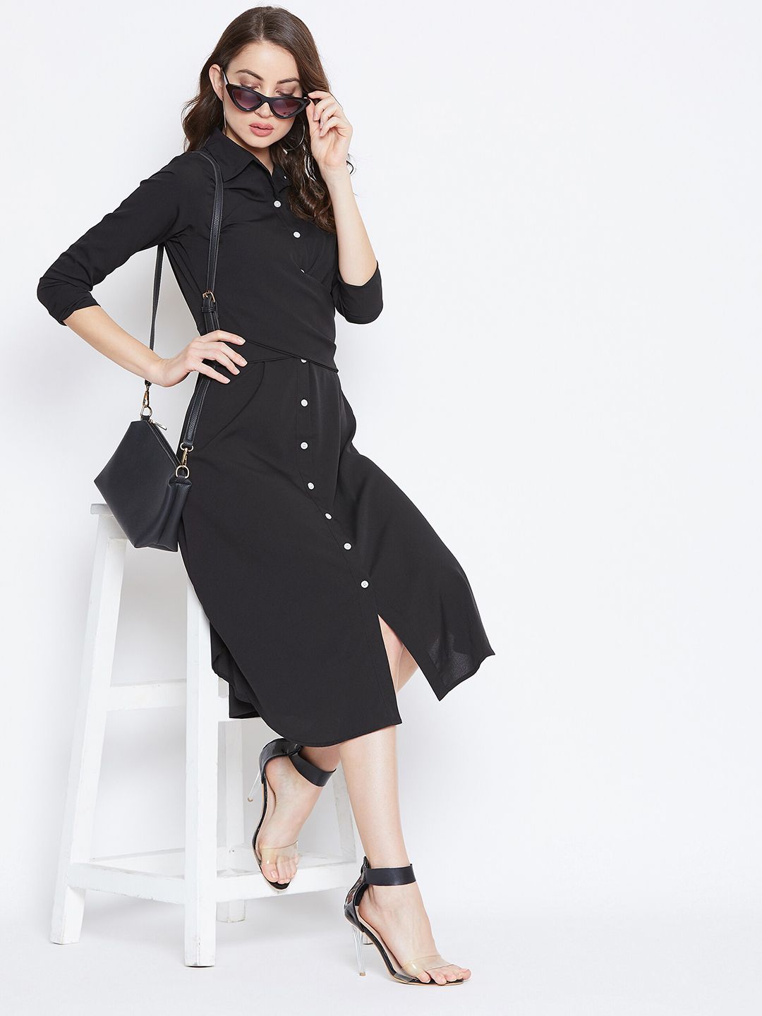 Berrylush Shirt Collar Midi Dress