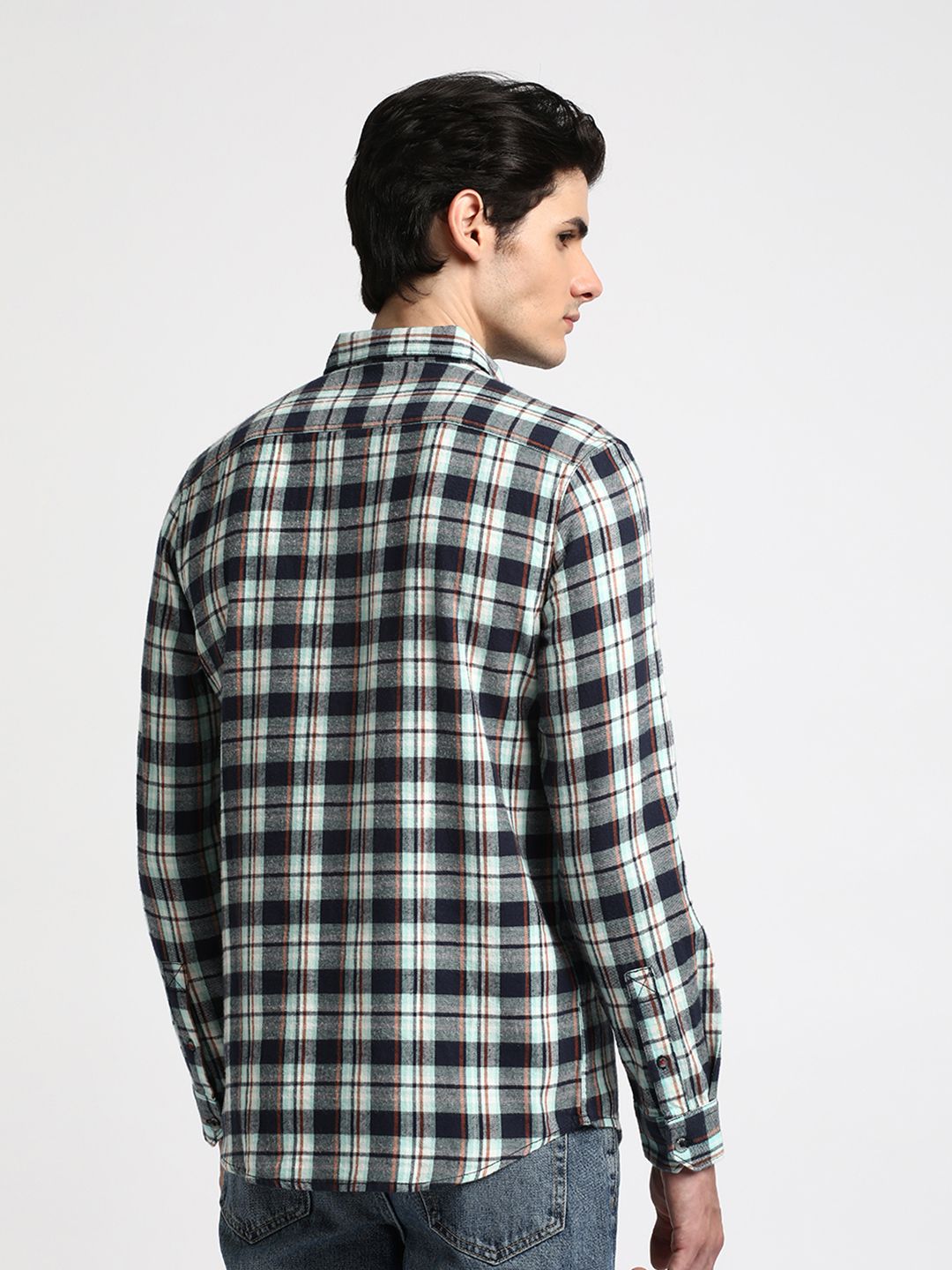 THE BEAR HOUSE Tartan Checked Cotton Slim Fit Opaque Casual Shirt