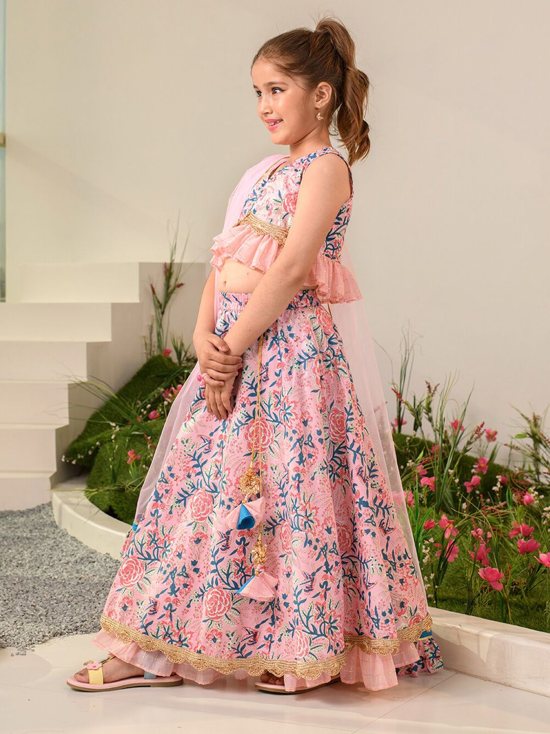 pspeaches Girls Printed Ready to Wear Lehenga & Blouse With Dupatta