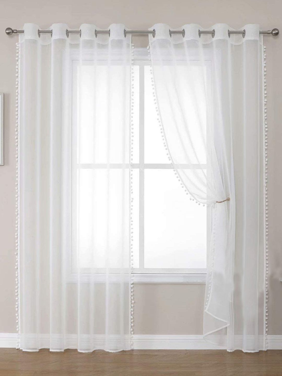 URBAN SPACE White Set of 2 Sheer Window Curtains