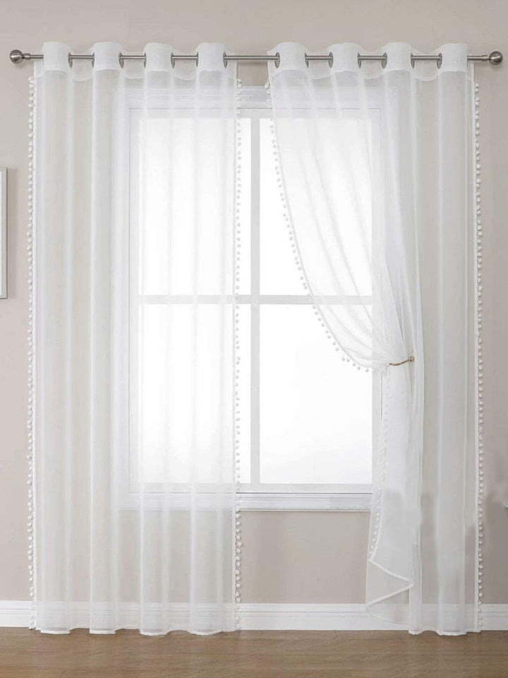 URBAN SPACE White Set of 2 Sheer Window Curtains