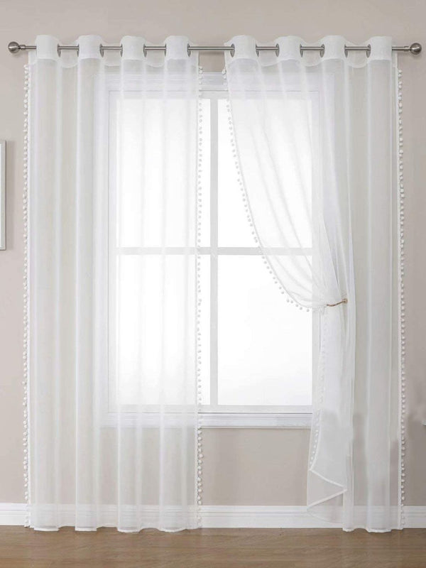 URBAN SPACE White Set of 2 Sheer Window Curtains