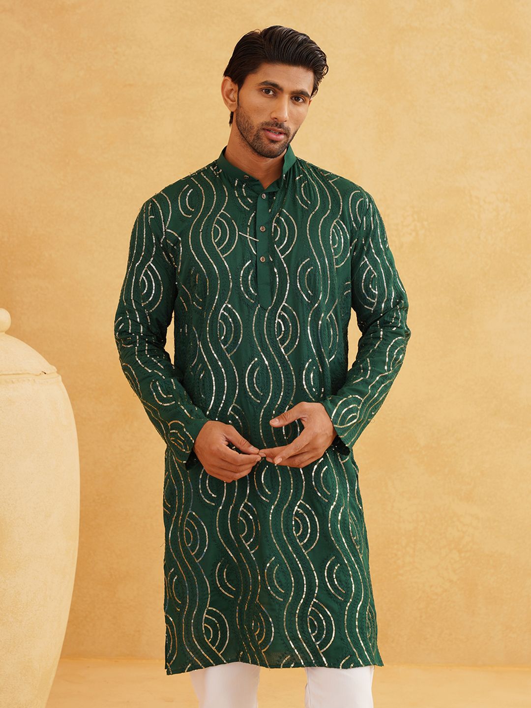 SOJANYA Kurta Kapas Tulen Sulam Geometri Dengan Churidar