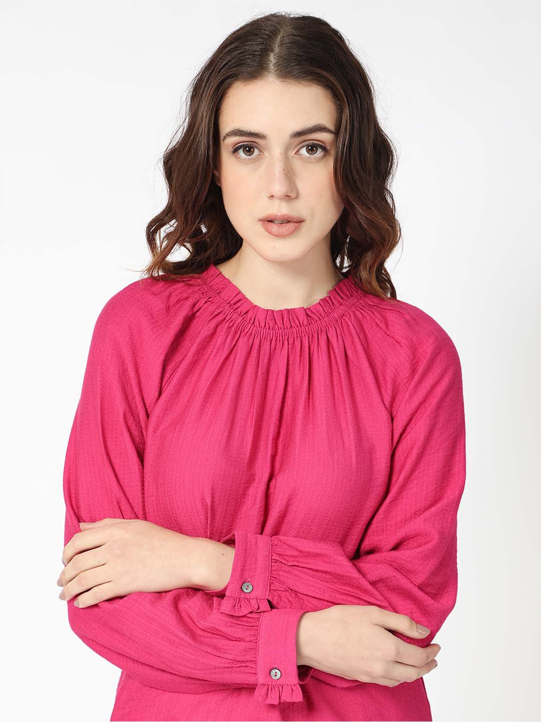 Rareism Round Neck Cuffed Sleeves Dopamine Formal atas