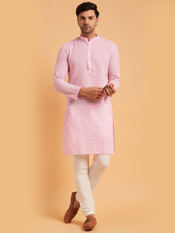 SOJANYA Mandarin Collar Ethnic Motifs Embroidered Thread Work Pure Cotton Kurta