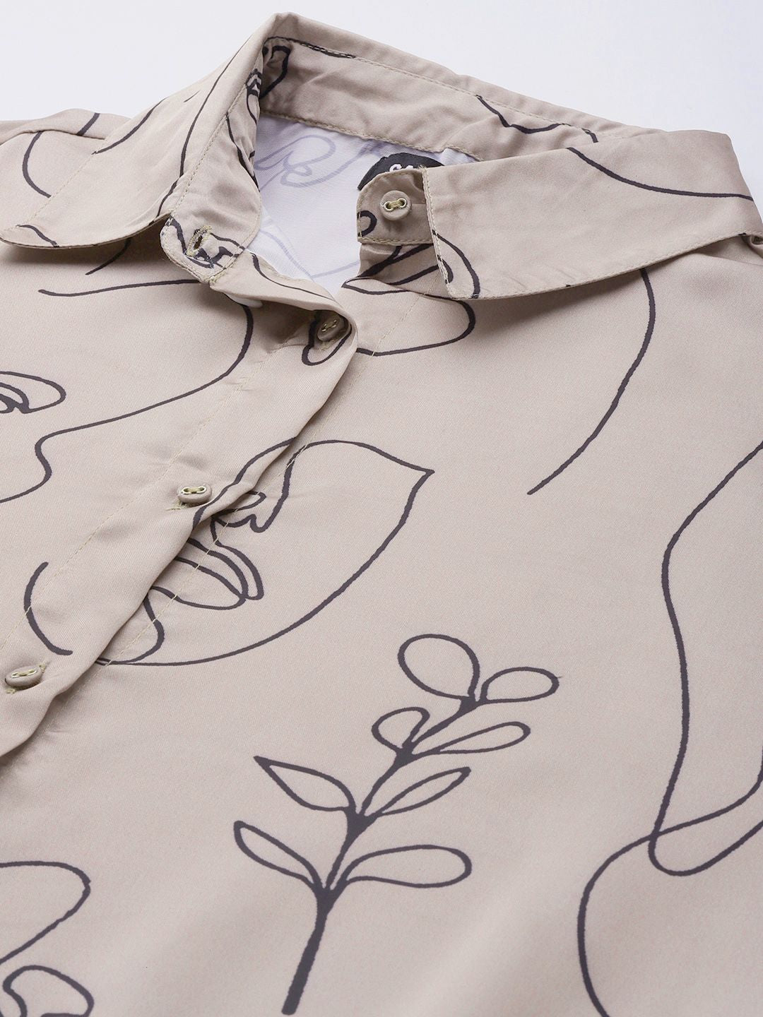 SASSAFRAS Women Champagne Comfort Line Art Printed Casual Shirt