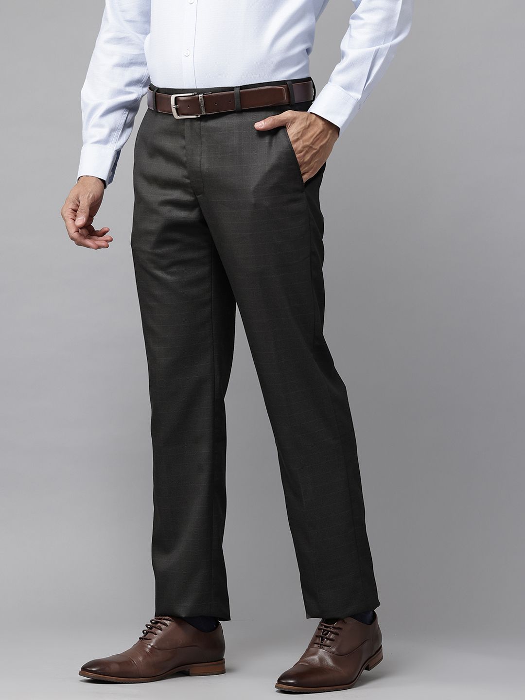 Park Avenue Men Regular Fit Checked Formal Trousers