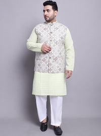 Kurta Kapas Tulen Bersulam SOJANYA PLUS Dengan Piyama & Jaket Nehru Bercetak